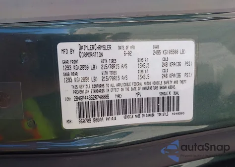 2002 Dodge Grand Caravan Sport z USA, uszkodzony, nr VIN 2B4GP44352R740008